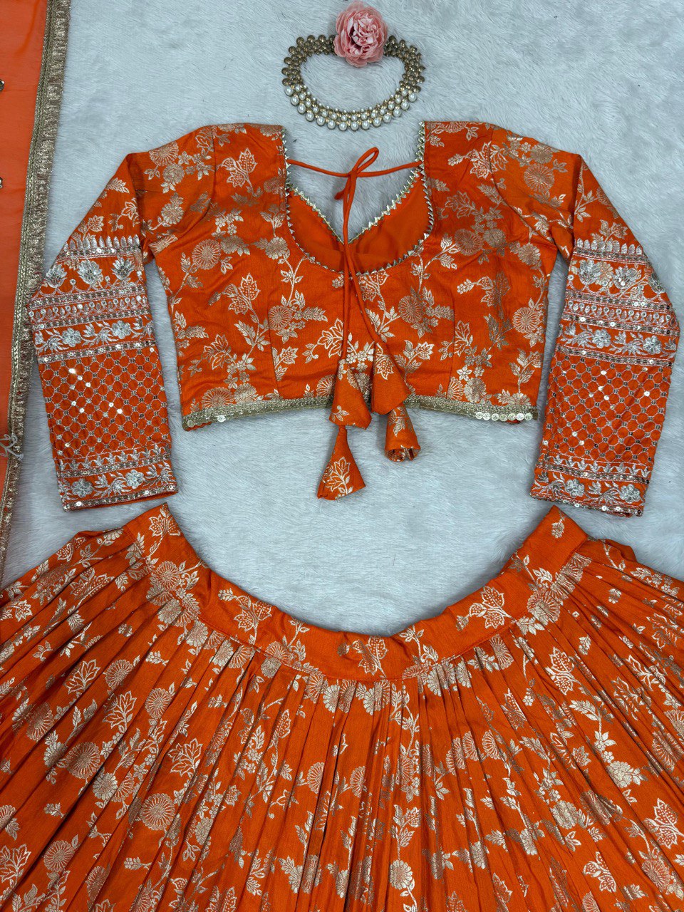 Occasion Wear Jacquard Work Orange Color Lehenga Choli