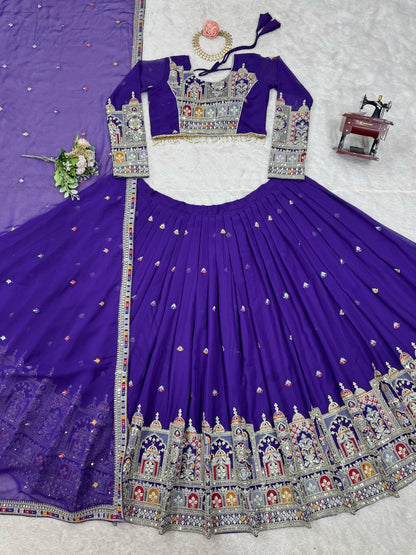 Wedding Wear Heavy Work Purple Color Lehenga Choli