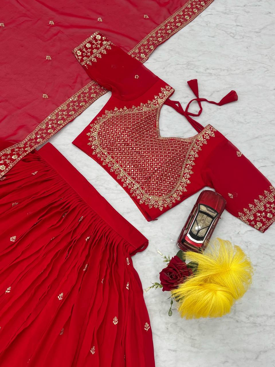 Bridal Wear Heavy Work Red Color Lehenga Choli