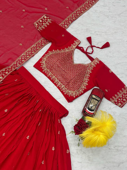 Bridal Wear Heavy Work Red Color Lehenga Choli