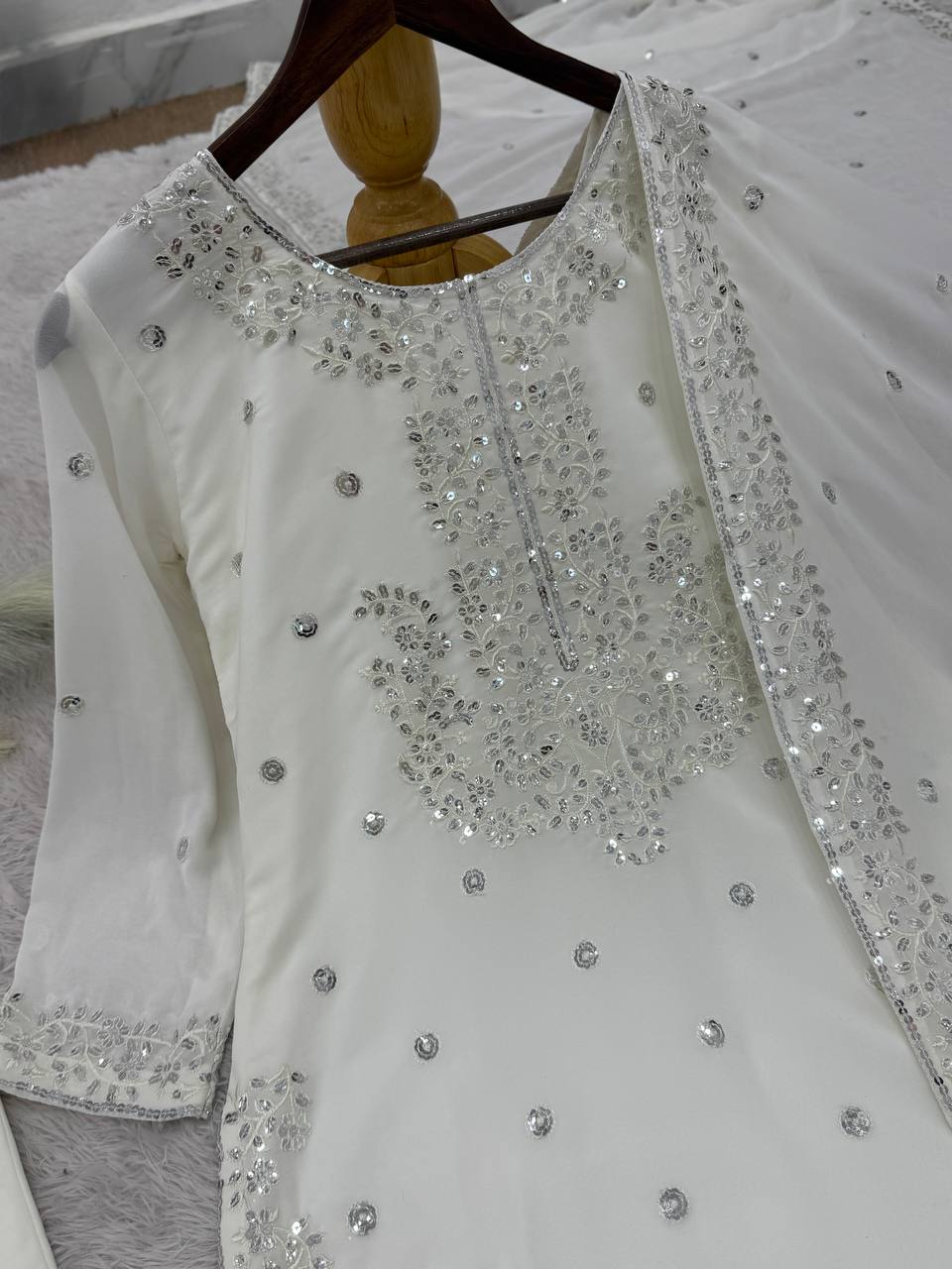 Delightful Embroidery Work White Color Salwar Suit