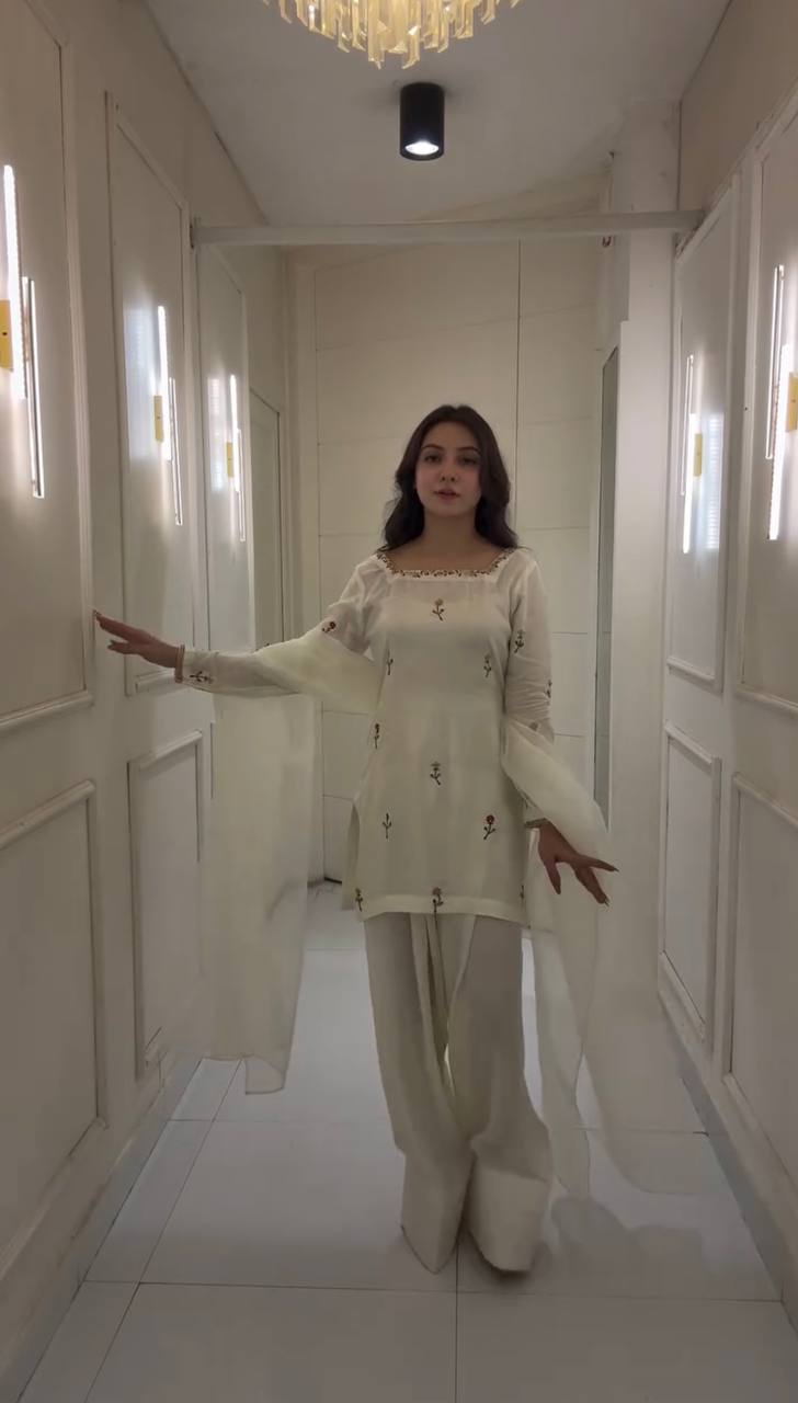 Preferable Embroidery Work White Color Patiala Suit