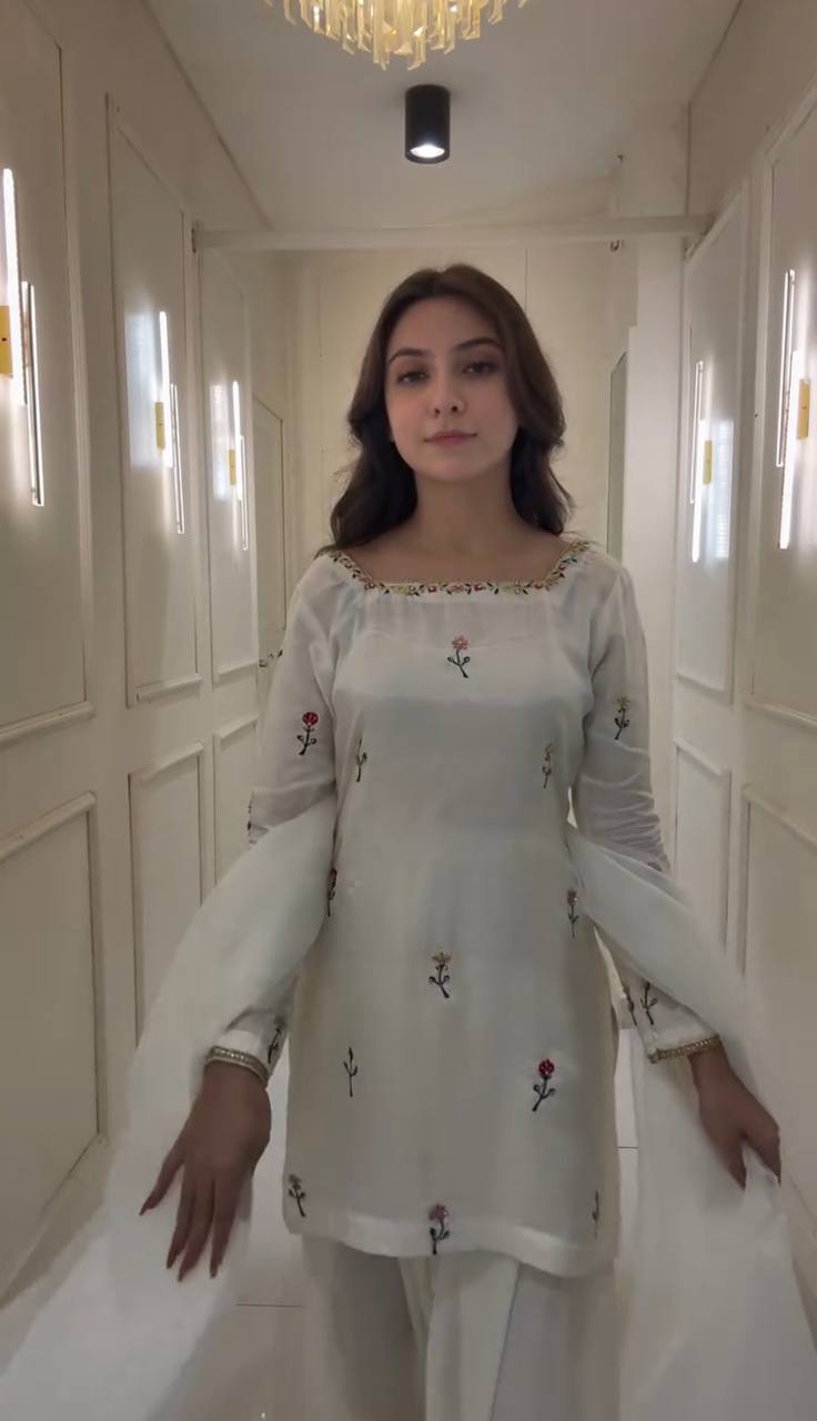 Preferable Embroidery Work White Color Patiala Suit