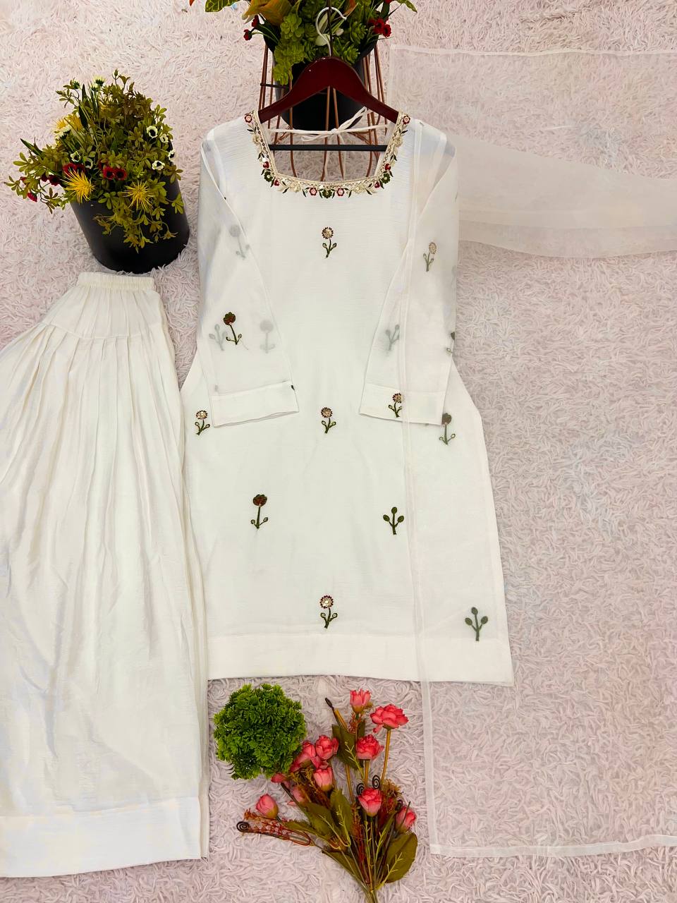 Preferable Embroidery Work White Color Patiala Suit