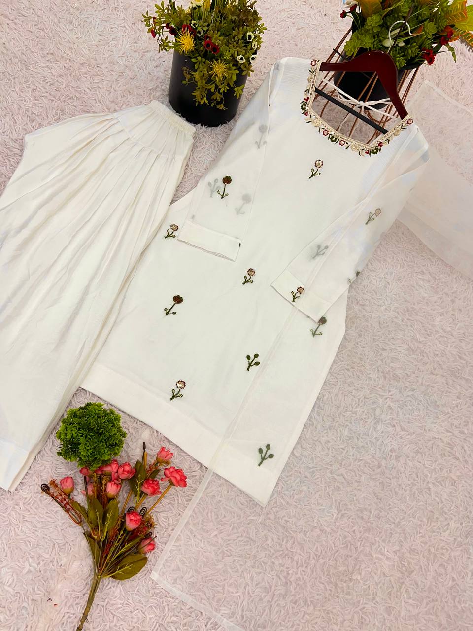 Preferable Embroidery Work White Color Patiala Suit