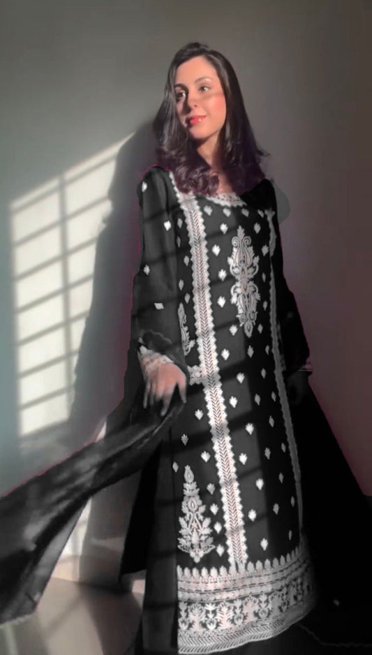 Beautiful Roman Silk Black Color Palazzo Suit