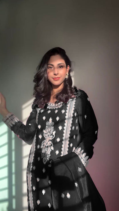 Beautiful Roman Silk Black Color Palazzo Suit