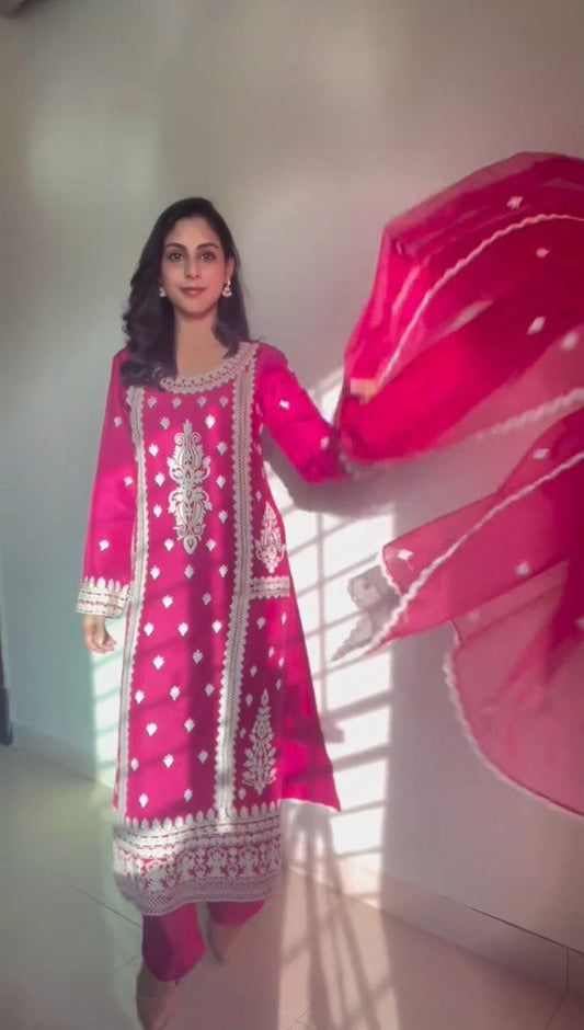 Beautiful Roman Silk Pink Color Palazzo Suit