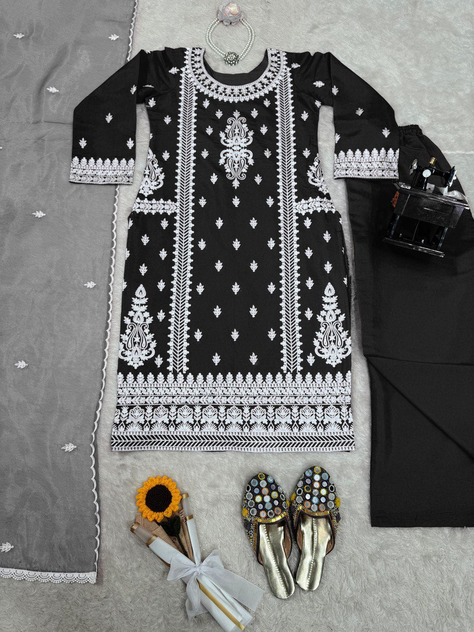 Beautiful Roman Silk Black Color Palazzo Suit
