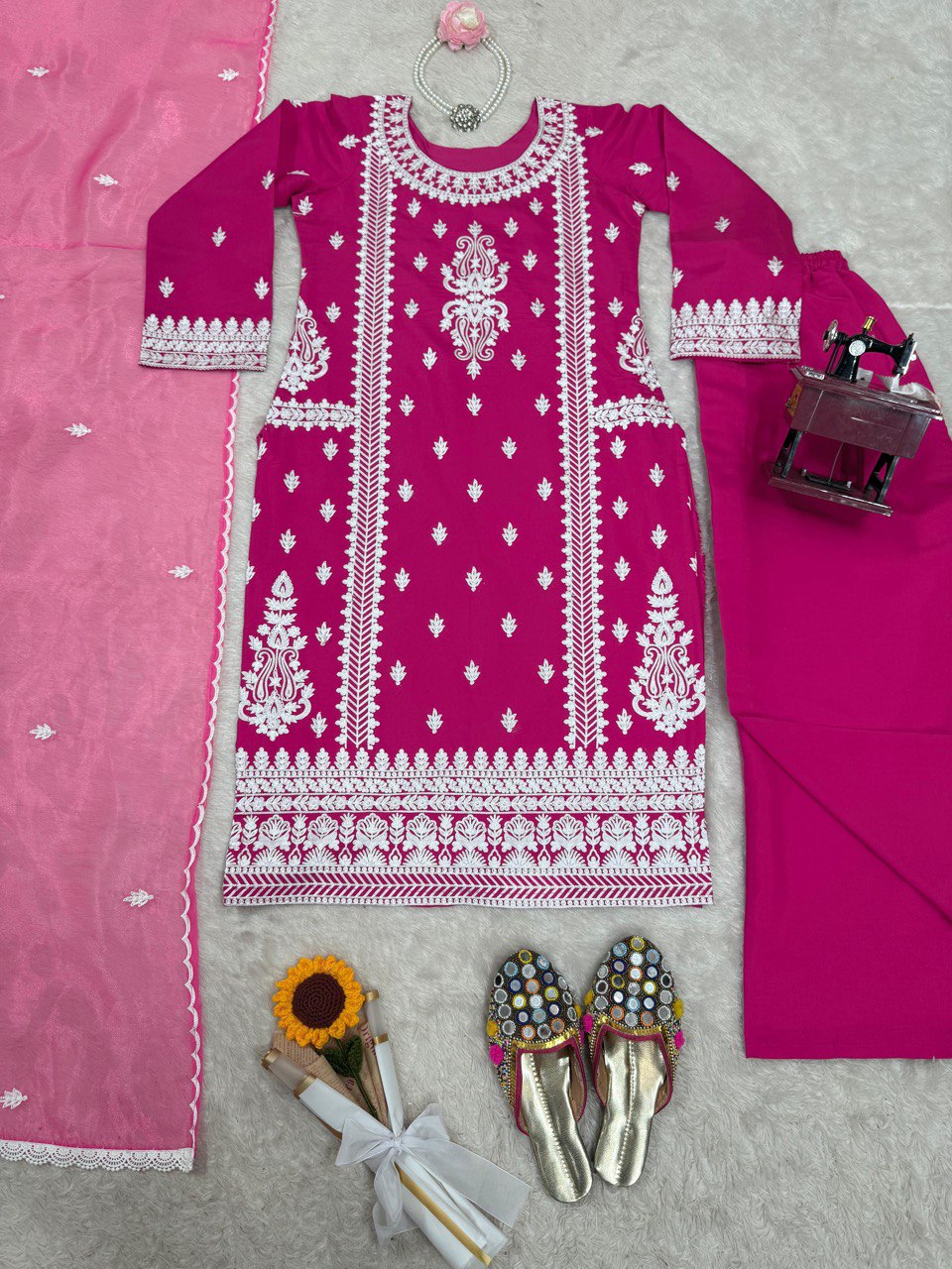 Beautiful Roman Silk Pink Color Palazzo Suit
