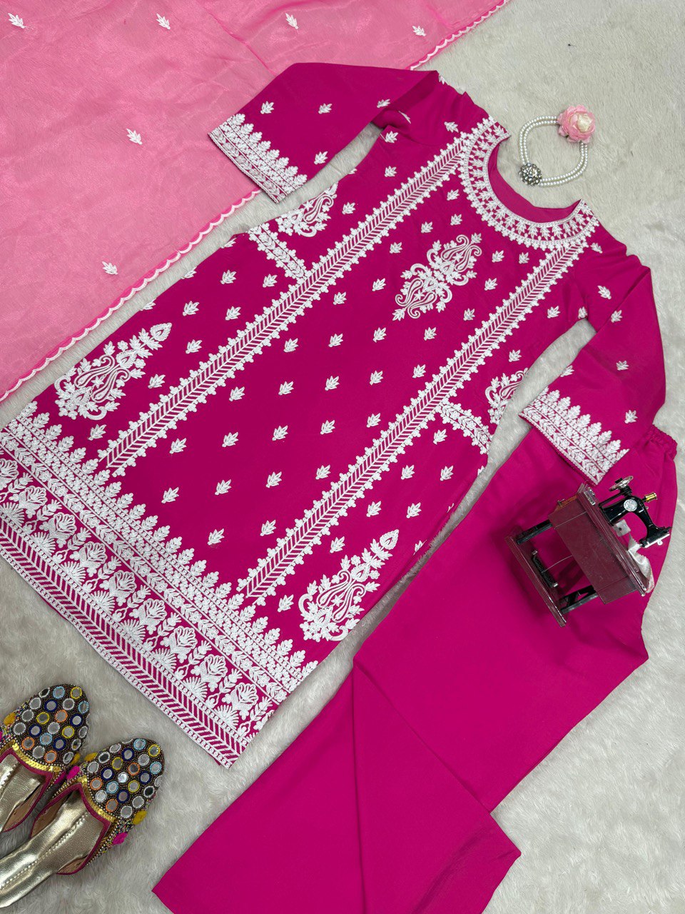 Beautiful Roman Silk Pink Color Palazzo Suit