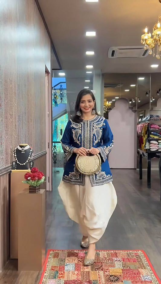 Designer Heavy Work Navy Blue Color Dhoti Suit
