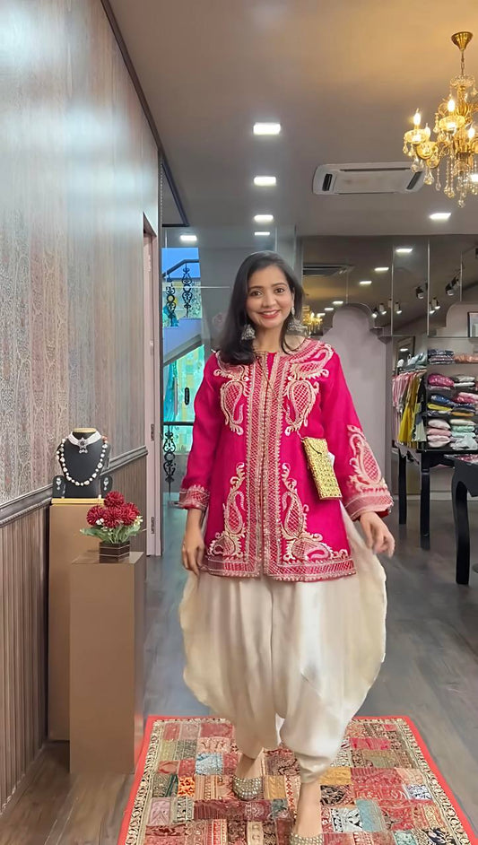 Designer Heavy Work Pink Color Dhoti Suit