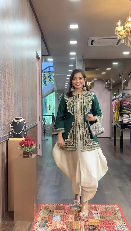 Designer Heavy Work Green Color Dhoti Suit
