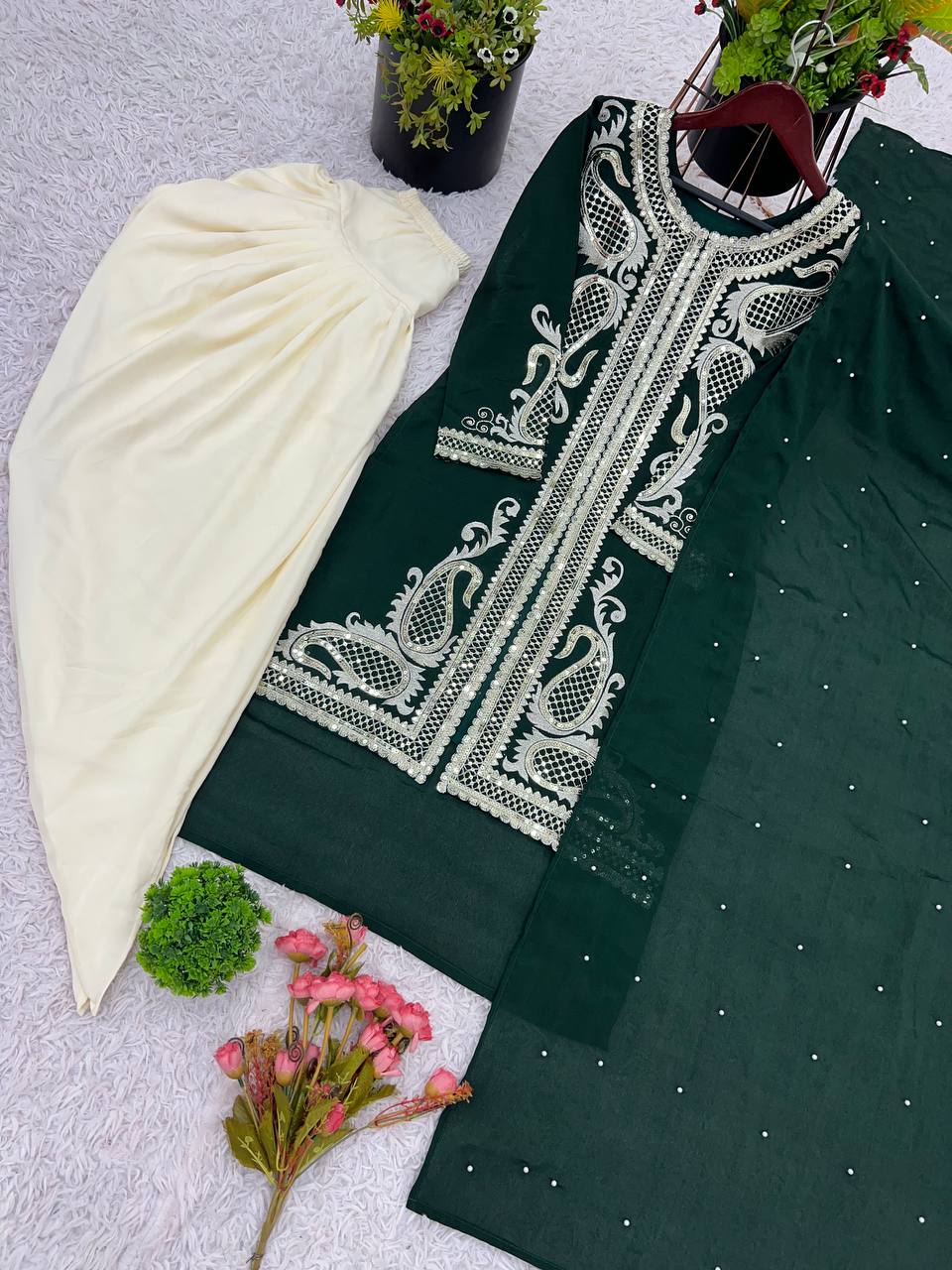 Designer Heavy Work Green Color Dhoti Suit