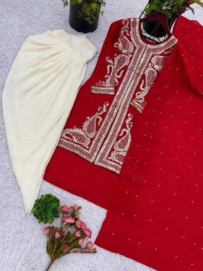 Designer Heavy Work Red Color Dhoti Suit