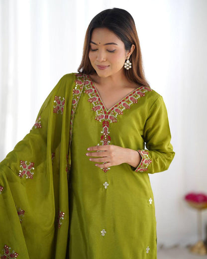 Marvelous Embroidery Work Green Color Salwar Suit