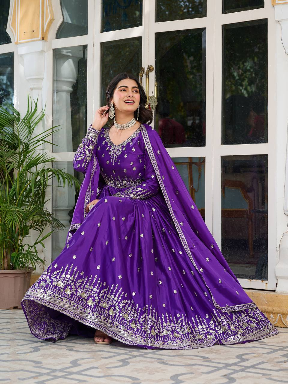 Attractive Sequence Work Purple Color Gown