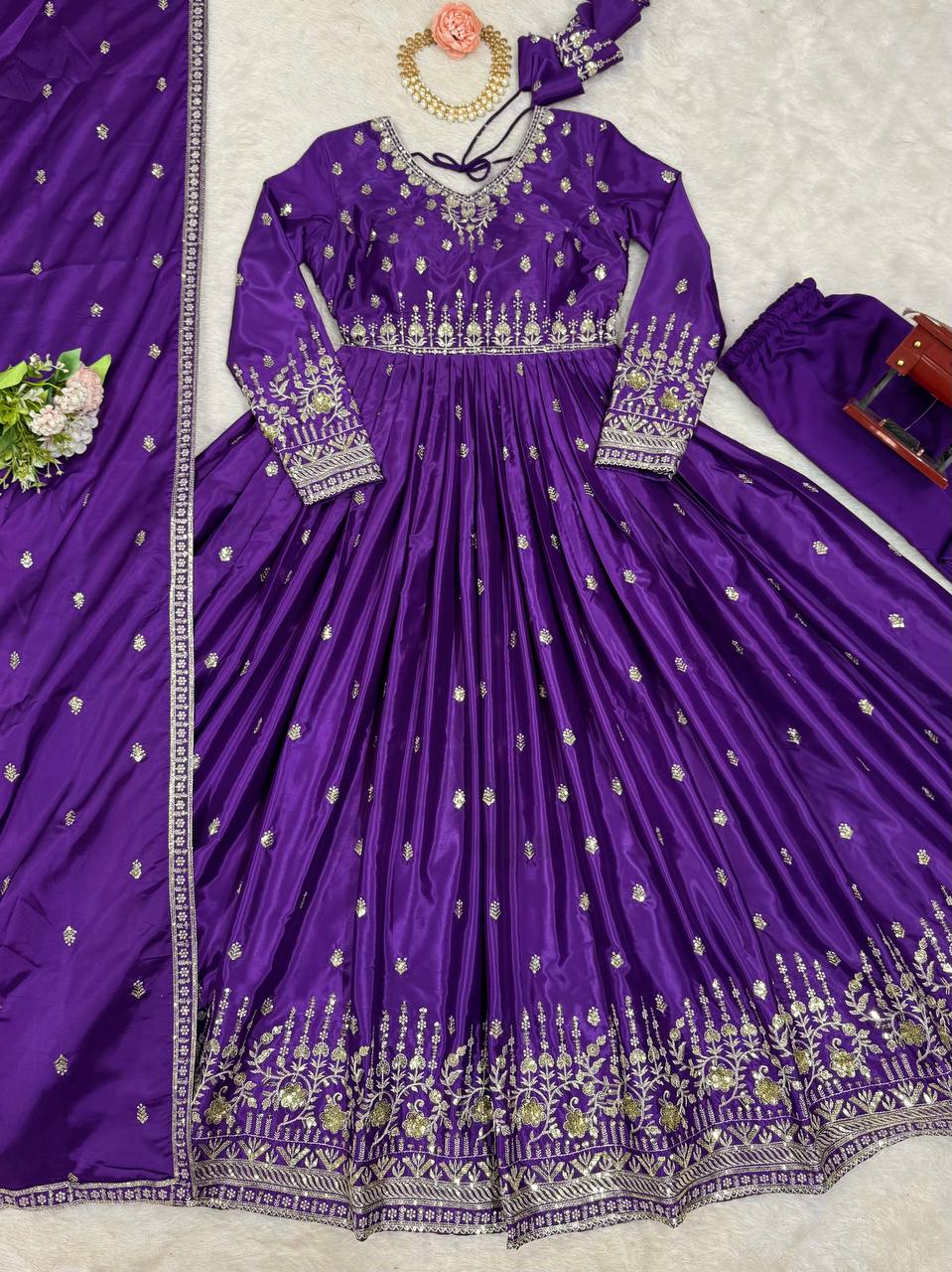 Attractive Sequence Work Purple Color Gown