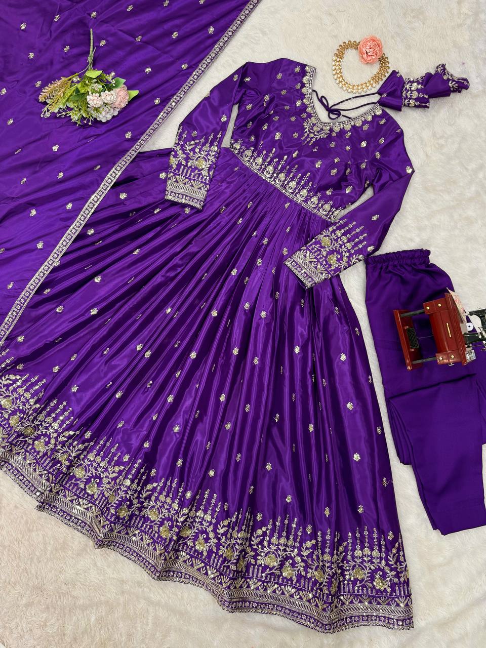 Attractive Sequence Work Purple Color Gown
