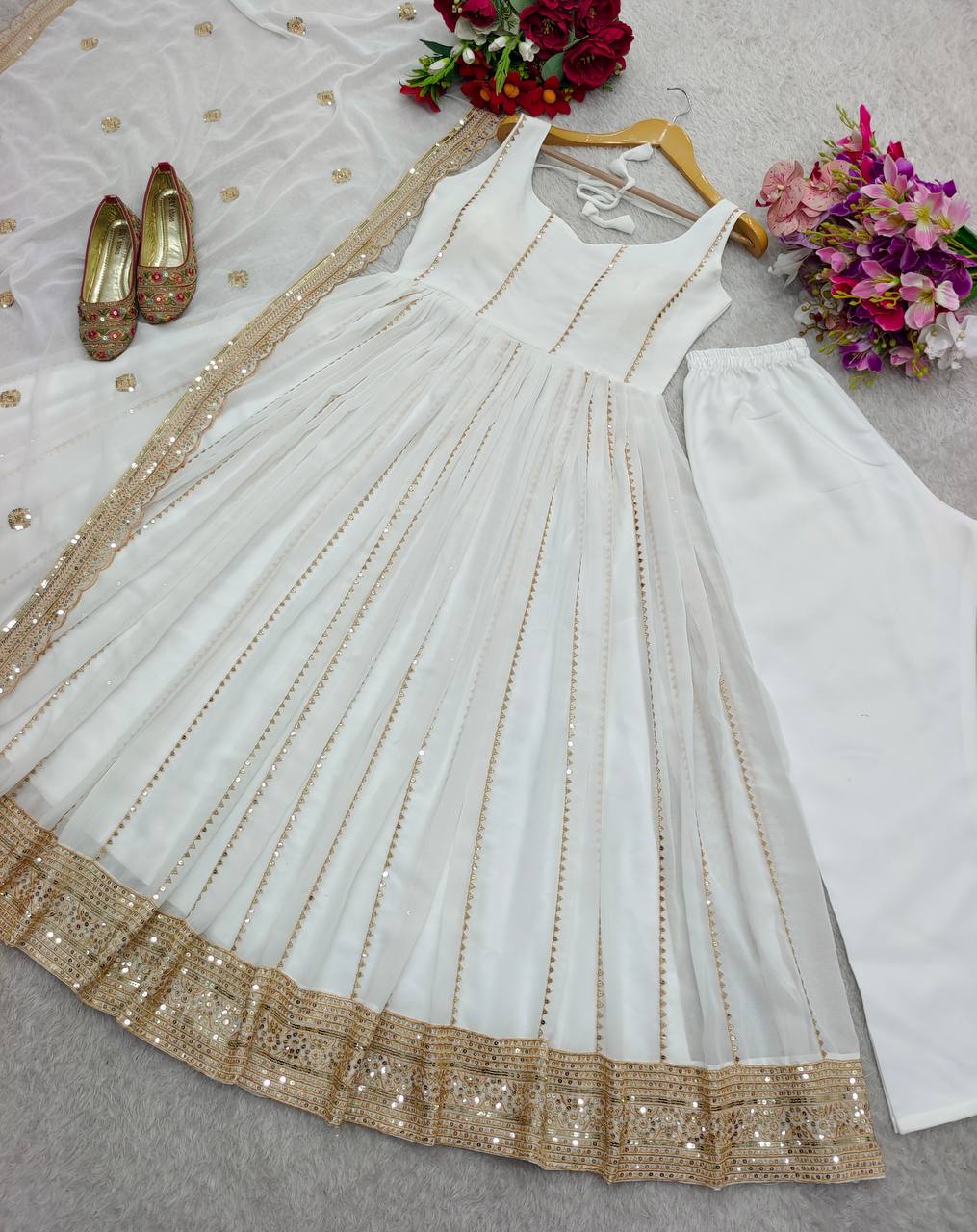 Attractive Sequence Work White Color Gown
