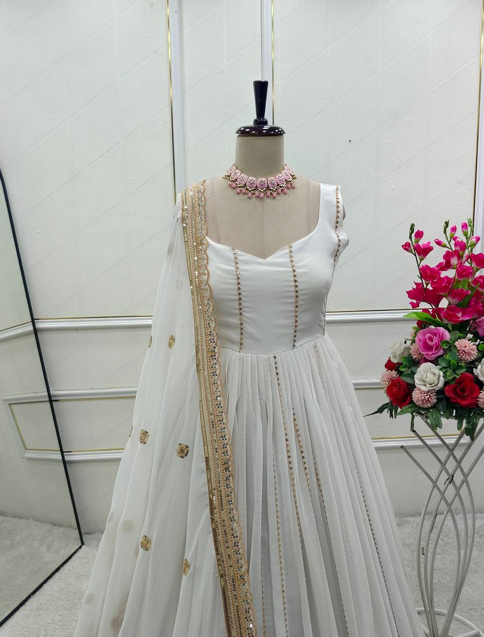 Attractive Sequence Work White Color Gown