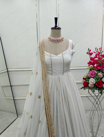 Attractive Sequence Work White Color Gown