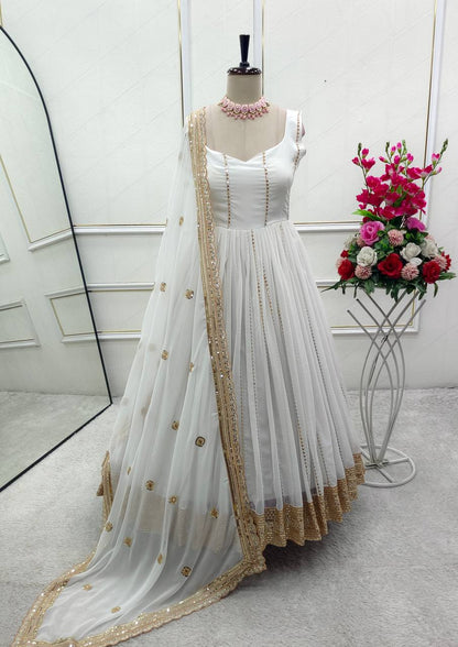 Attractive Sequence Work White Color Gown