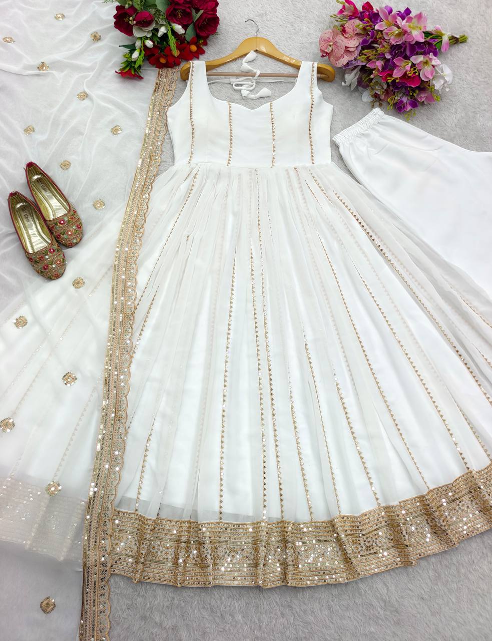 Attractive Sequence Work White Color Gown