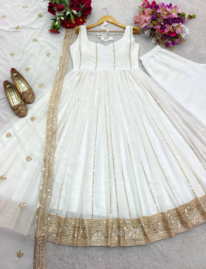 Attractive Sequence Work White Color Gown