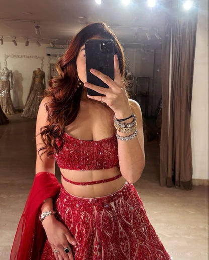 Bridal Wear Heavy Work Red Color Lehenga Choli