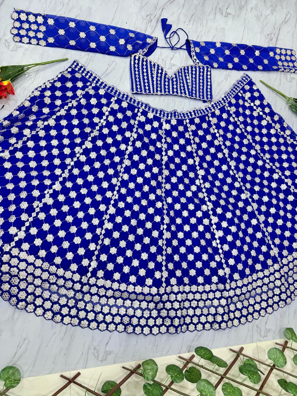 Marriage Special Embroidery Heavy Work Blue Color Lehenga Choli
