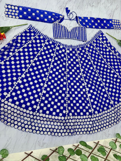 Marriage Special Embroidery Heavy Work Blue Color Lehenga Choli