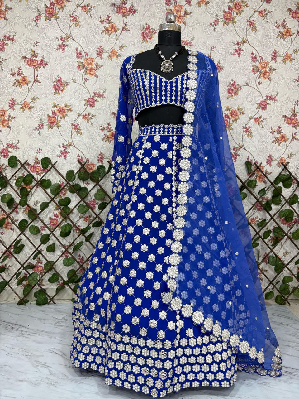 Marriage Special Embroidery Heavy Work Blue Color Lehenga Choli