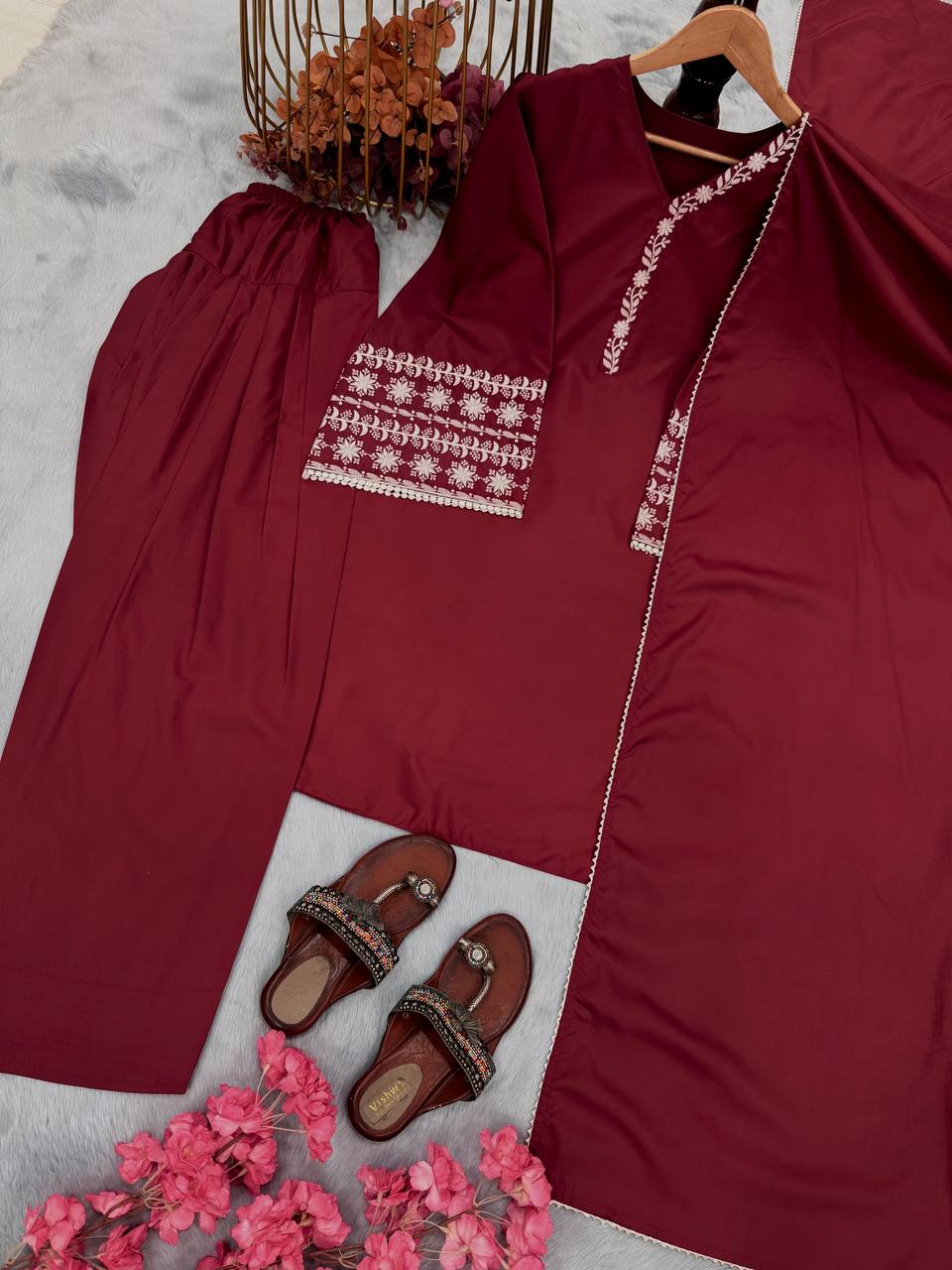 Pretty Maroon Color Palazzo Suit With Dupatta