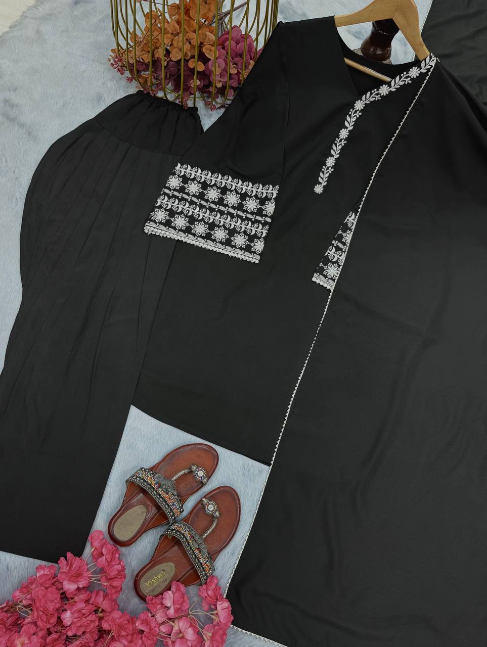 Pretty Black Color Palazzo Suit With Dupatta