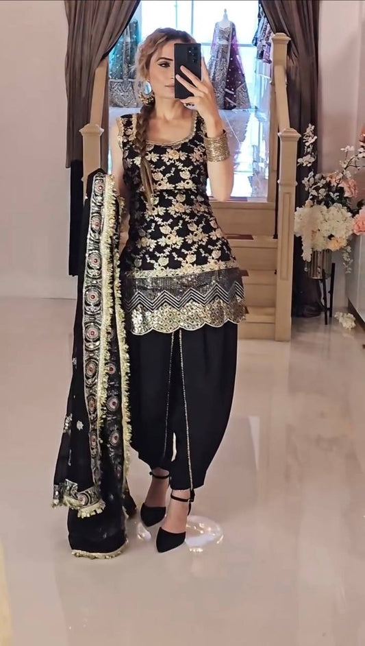 Good Looking Sequence Work Black Color Dhoti Suit