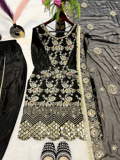 Good Looking Sequence Work Black Color Dhoti Suit