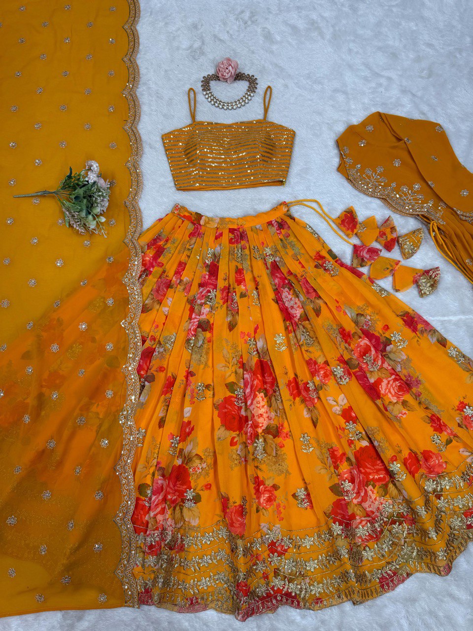Marriage Special Digital Print Mustard Color Lehenga Choli With Koti