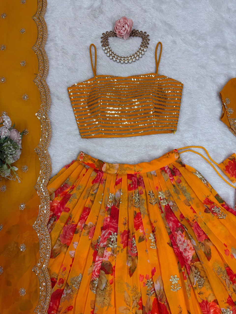 Marriage Special Digital Print Mustard Color Lehenga Choli With Koti
