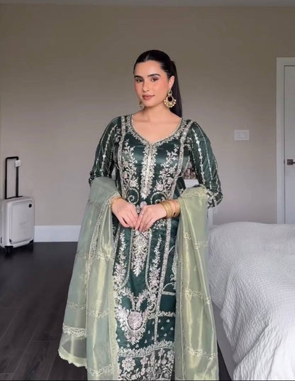 Preferable Heavy Work Green Color Salwar Suit