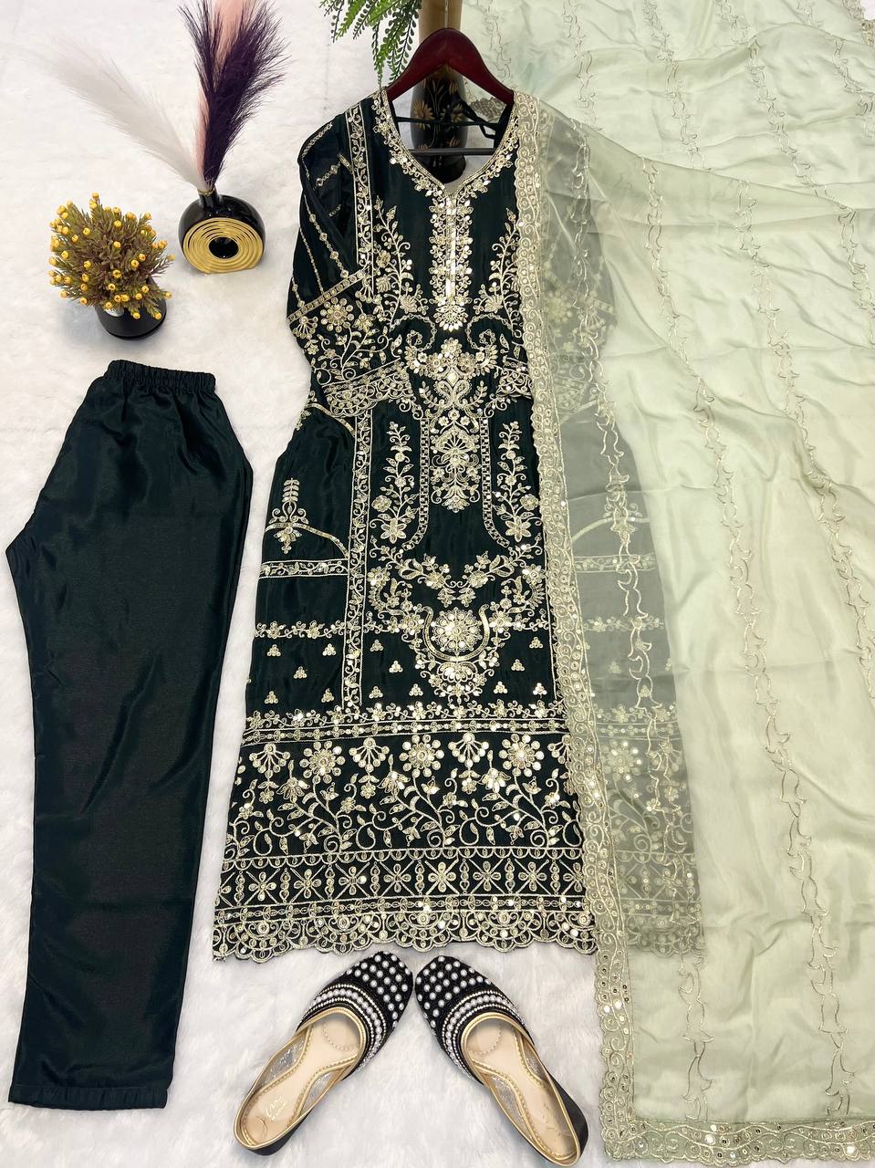Preferable Heavy Work Green Color Salwar Suit