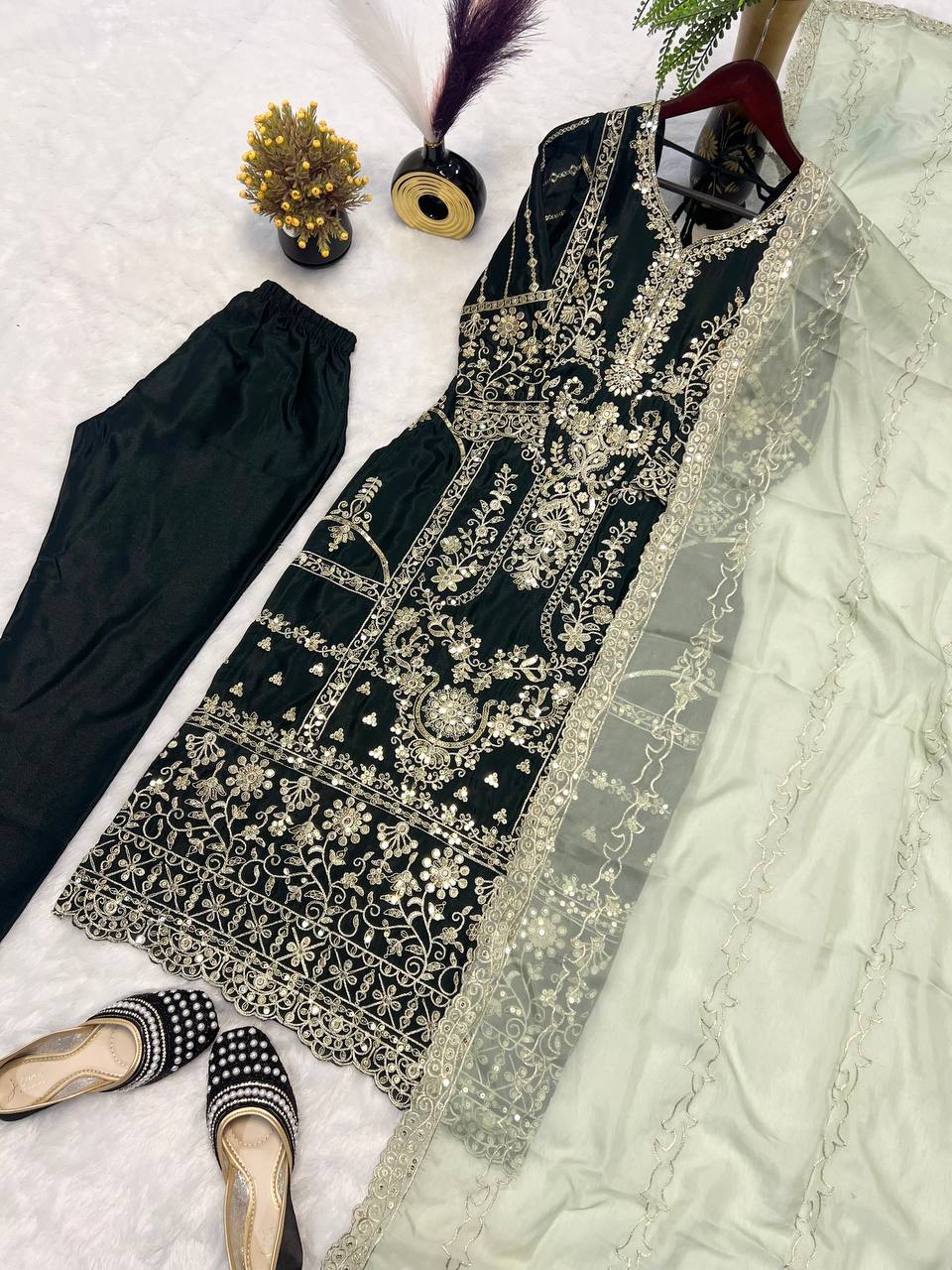 Preferable Heavy Work Green Color Salwar Suit