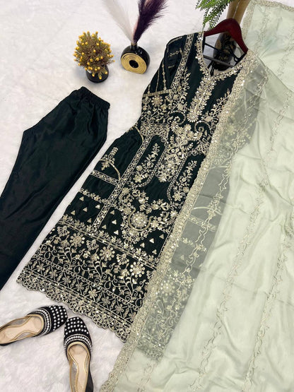 Preferable Heavy Work Green Color Salwar Suit