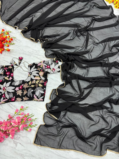 Exclusive Georgette Black Color Saree