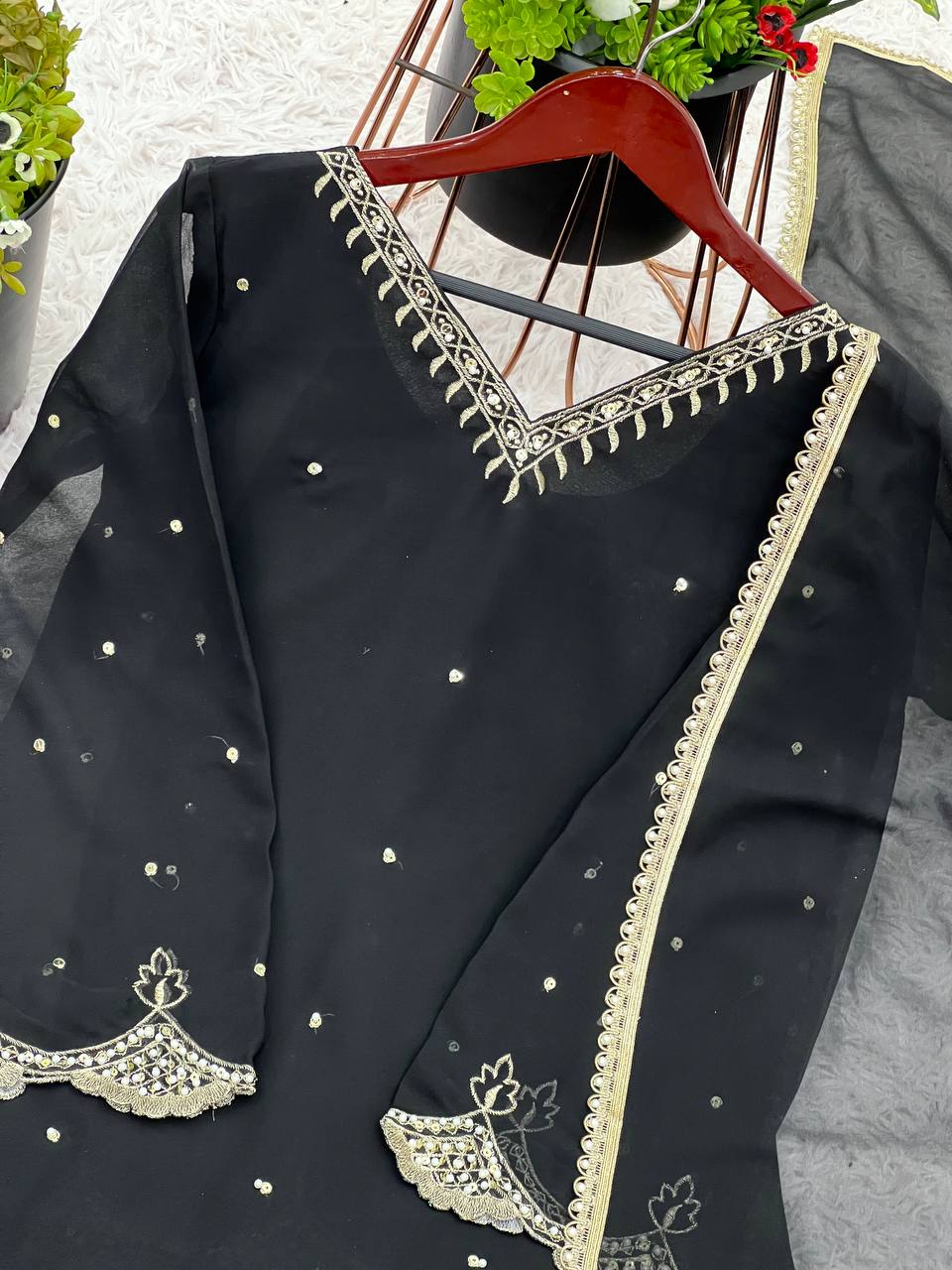 Awesome Embroidery Work Black Color Sharara Suit