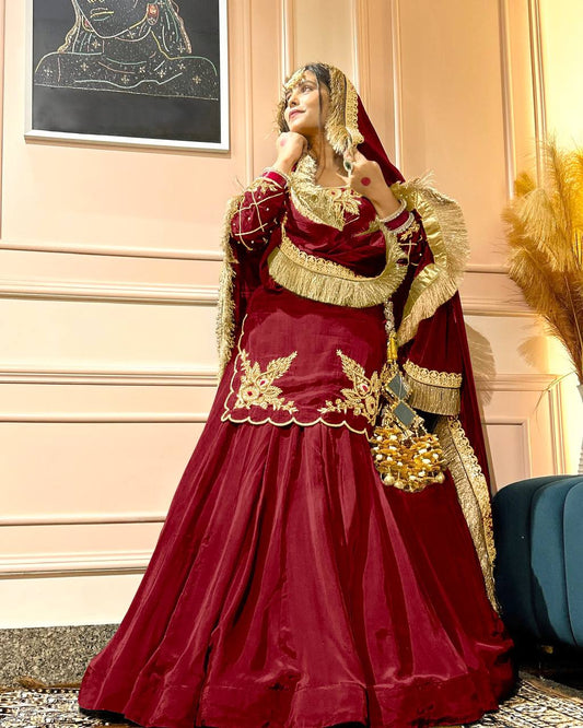 Function Wear Bids Hand Work Pink Color Top With Lehenga