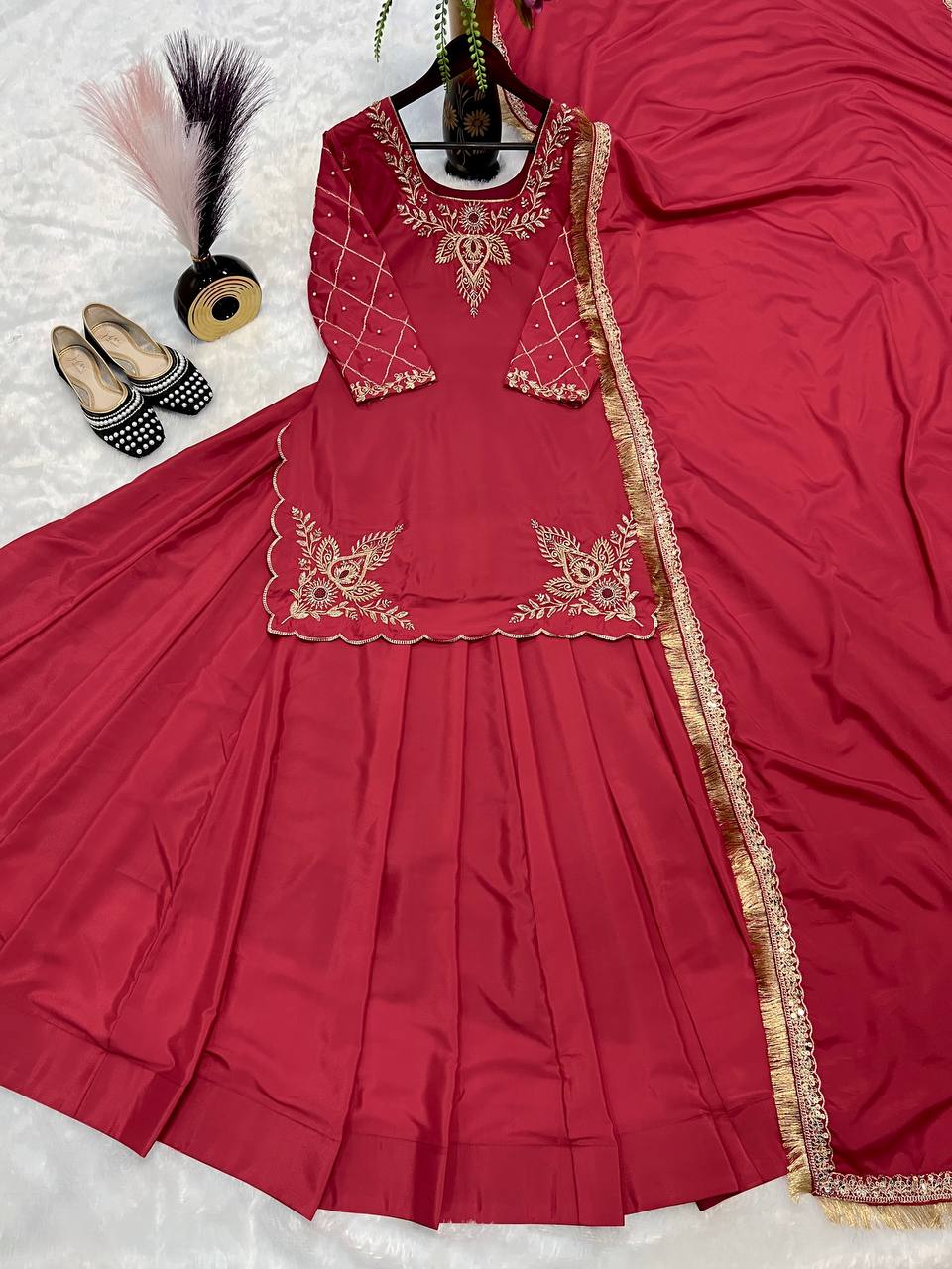 Function Wear Bids Hand Work Pink Color Top With Lehenga