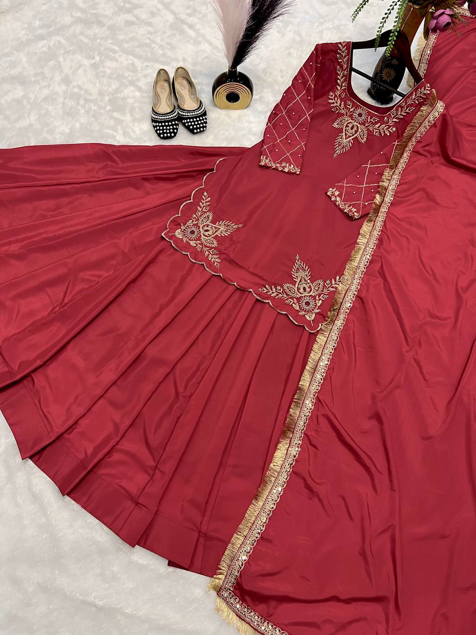 Function Wear Bids Hand Work Pink Color Top With Lehenga