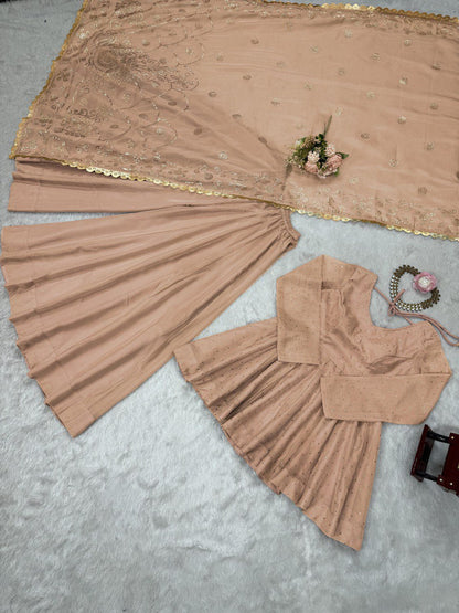 Beautiful Organza Beige Color Palazzo Suit